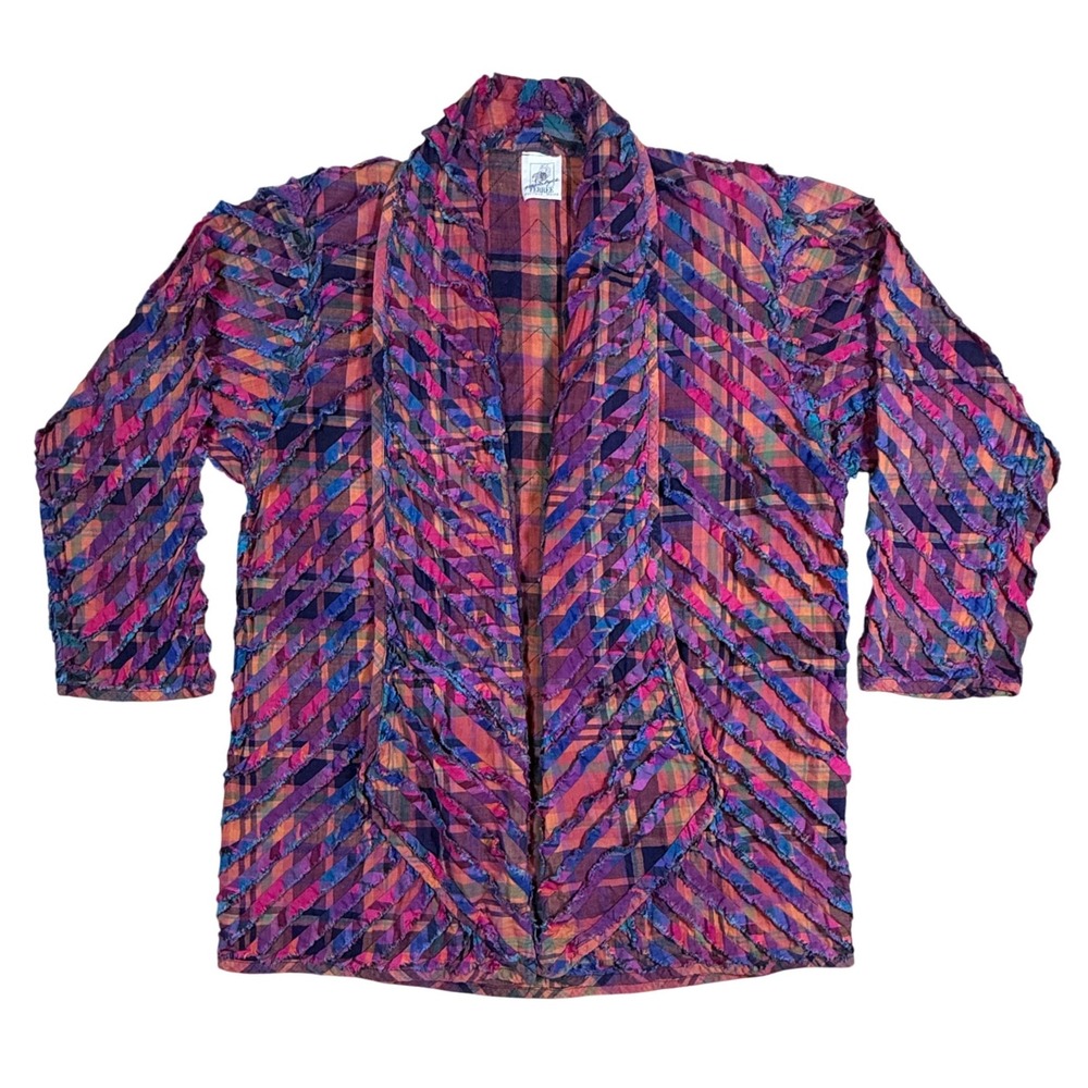 Vintage Handmade Ferree Quilted Plaid Chevron Jacket Boho Artisan Made in USA